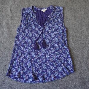 Lucky Brand Sleeveless Tunic Top‎ Blue Floral Tassel Detail Medium